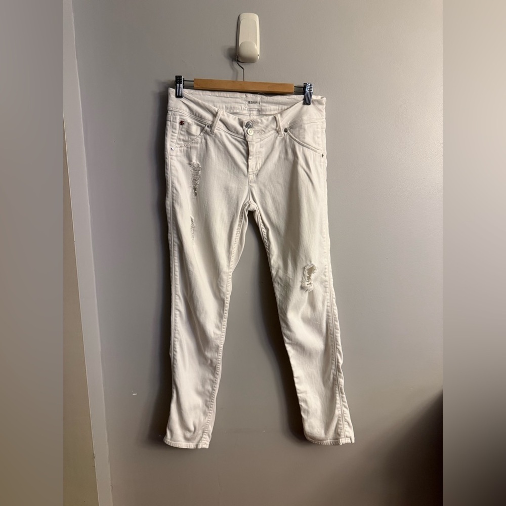 Hudson Collin Flap Skinny Ankle Jeans White Distressed Size 28